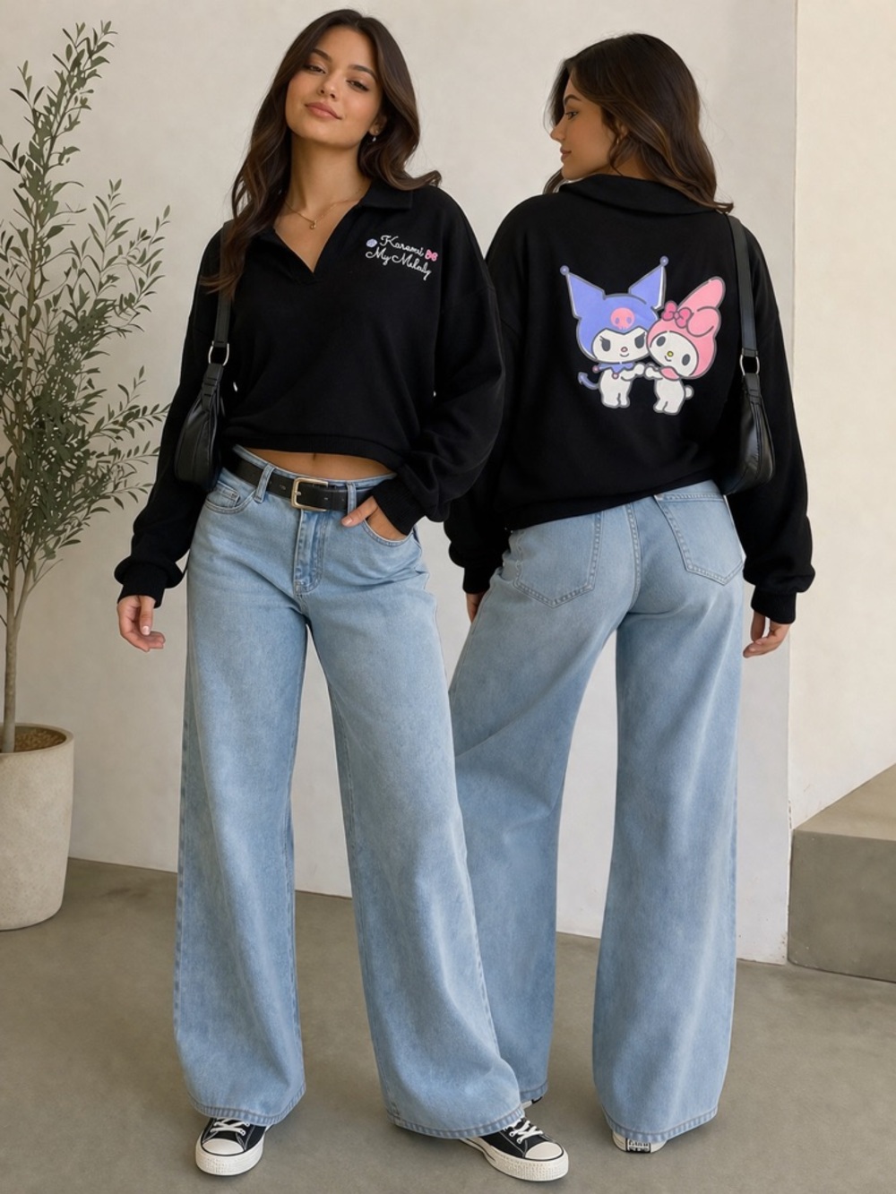 Sanrio Kuromi My Melody Crop Sweatshirt NWT XXL Black Y2K